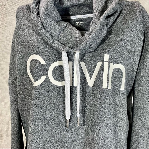 Calvin Klein grey cowl neck pullover logo sweater with side slits size M - Picture 3 of 9